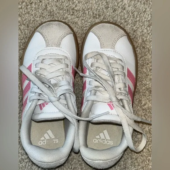 Adidas Kids White and Pink Sneakers with Tan Sole VL Court 3.0 K - Picture 8 of 10